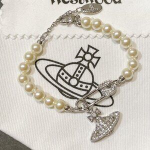 Vivienne Westwood Lucrece safety pin pearl bracelet SILVER/GOLD